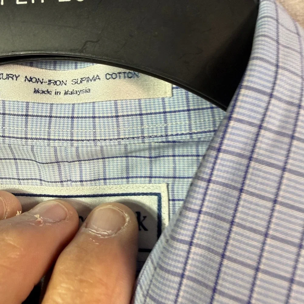 Paul Fredrick Button Down Shirt Mens 15.5 33 Blue Grid Check Long Sleeve Cotton